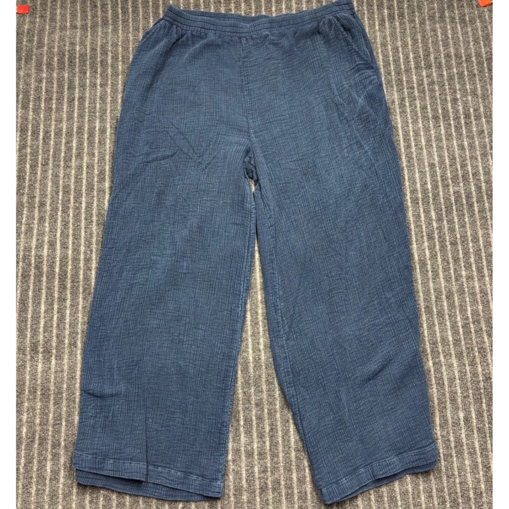 April Cornell for Modern Prairie XL Blue Wide Leg Textured Cotton Pants (2486)